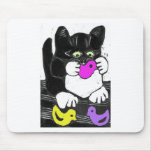 Three Marshmallow Chicks & One Hungry Kitten Mousepads
