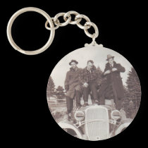 Three Men on a Car Hood keychains