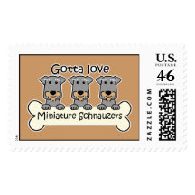 Three Miniature Schnauzers Postage Stamps