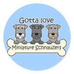 Three Miniature Schnauzers Round Stickers