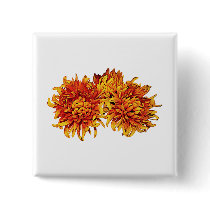 Three Orange Pom Pom Mums buttons