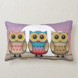 Three Owl and a Moon Cute Throw Pillow