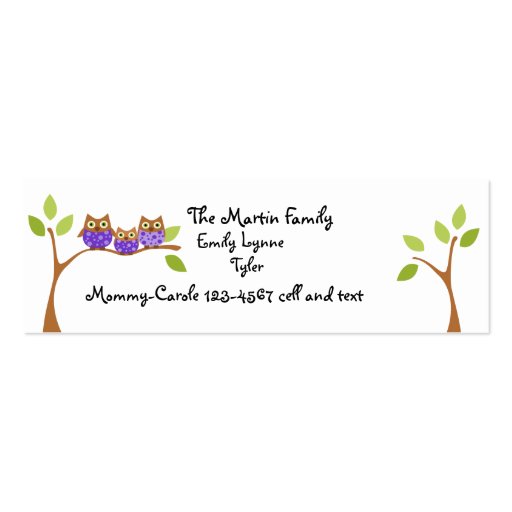 Three Owls Play Date Business Card (front side)