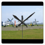 Three P51 Mustangs Taking Off_WWII Planes Square Wall Clock