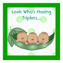 THREE PEAS IN A POD BABY SHOWER TRIPLET INVITES