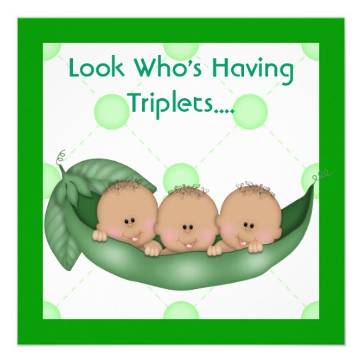 THREE PEAS IN A POD BABY SHOWER TRIPLET INVITES