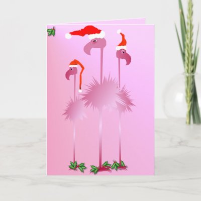 Three Pink Christmas Flamingos Greeting Cards