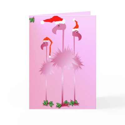 Three Pink Christmas Flamingos Greeting Cards by Lotacats