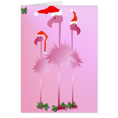 Three Pink Christmas Flamingos Greeting Cards