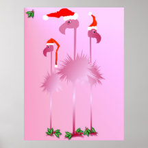 Three Pink Christmas Flamingos poster