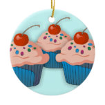 Three Pink Cupcakes With Cherries Ornament