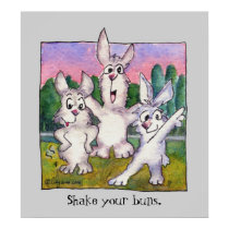 Three Rabbit Sunrise Cartoon Poster posters