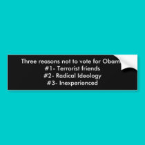 Three reasons not to vote for Obama#1- Terroris... bumper stickers by jenniekurono Three reasons not to vote for Obama#1- Terroris... bumper stickers