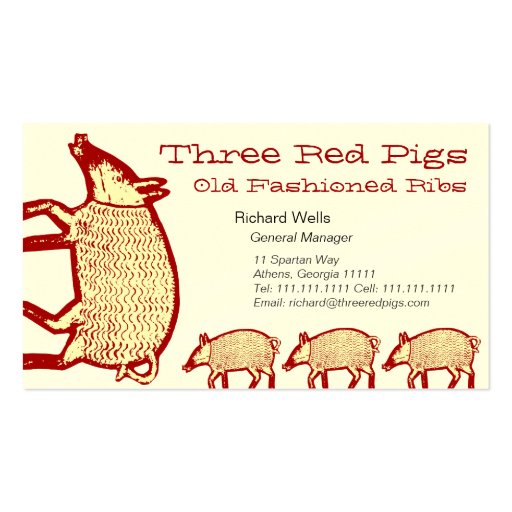 Three Red Pigs Business Card for Farm, Restaurant (front side)