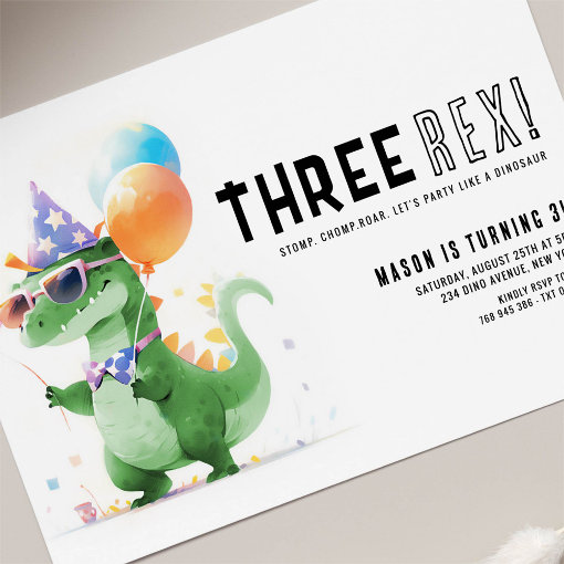 Three Rex Dinosaur Birthday Invitation Zazzle