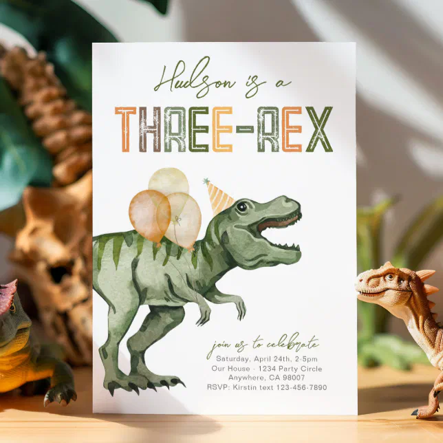 Three Rex Dinosaur Birthday Invitation Zazzle