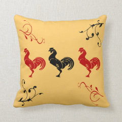 Three Roosters Red Black Decorative Throw Pillow