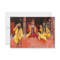 Three Saddhus Sitting on the Vishnu Temple Nepal Custom Invites