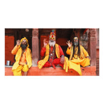 Three Saddhus Sitting on the Vishnu Temple Nepal Photo Cards