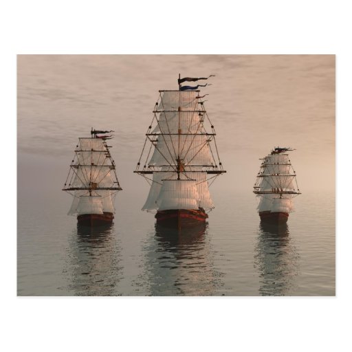 Three Sailing Ships Postcard