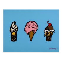 "THREE SCOOPS" postcards