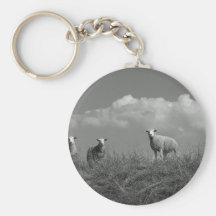 Three sheep in black-and-white keychain