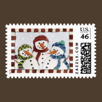 Three Snowmen Postage Stamp