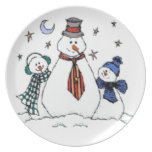Three Snowmen With Hats and Scarves Party Plates