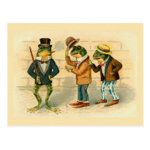 "Three Sociable Frogs" Vintage Postcard
