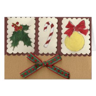Three stamps with ribbon greeting card