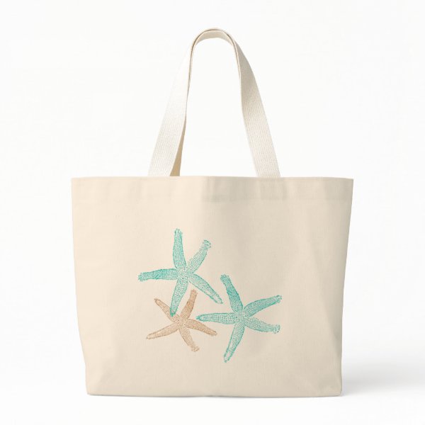 Three Starfish Teal and Tan Canvas Bags