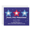 Three stars food fun fireworks 4th of July party invitation