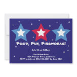 Three stars food fun fireworks 4th of July party Invites