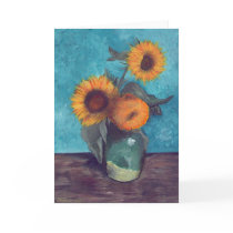 Three sunflowers in a vase cards