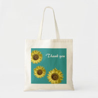 Three sunflowers in teal background thank you bags