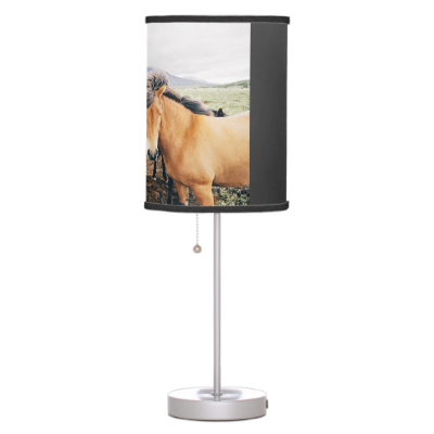 Three Themed, Iceland  Brown, White And Black Hors Table Lamp