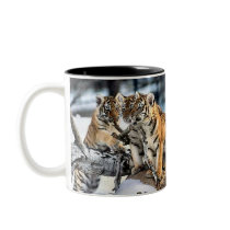 Three Tiger Cubs In Snow Art Gifts mugs