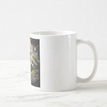 three very cute young raccoons with bird coffee mugs