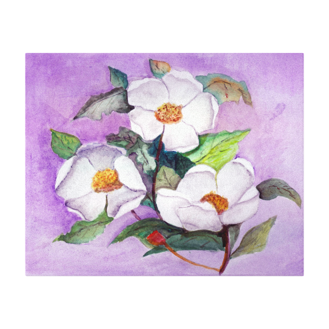 Three White Magnolias Lavender Background Canvas Gallery Wrap Canvas
