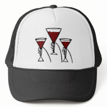 Three Wine Glasses in Hands Cartoon Trucker Hats