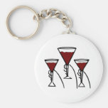 Three Wine Glasses in Hands Cartoon Keychains