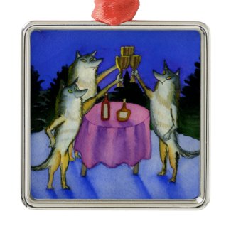 Three Wolves Metal Square Ornament