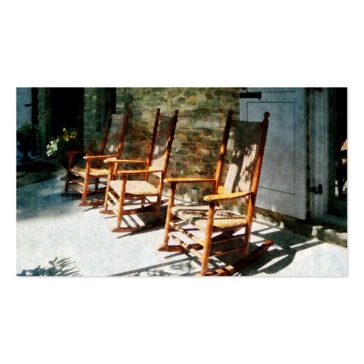 Three Wooden Rocking Chairs on Sunny Porch Business Cards (back side)