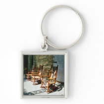 Three Wooden Rocking Chairs on Sunny Porch Key Chain