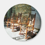 Three Wooden Rocking Chairs on Sunny Porch Refrigerator Magnet
