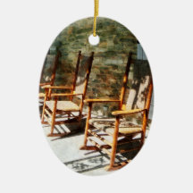 Three Wooden Rocking Chairs on Sunny Porch Ornament