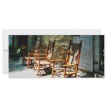 Three Wooden Rocking Chairs on Sunny Porch Rack Card Template