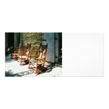 Three Wooden Rocking Chairs on Sunny Porch Rack Card Template