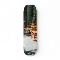Three Wooden Rocking Chairs on Sunny Porch Skate Decks