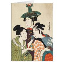 Three young men or women, Utamaro Cards